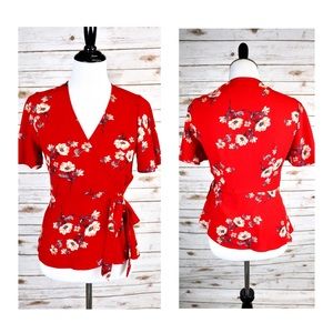 🌺Beautiful Floral Wrap-tie Blouse